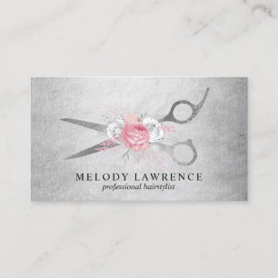 Elegant floral Silver roze schaar Visitekaartje