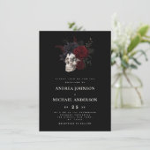 Elegant Floral Skull Halloween Wedding Wine Red Kaart (Staand voorkant)