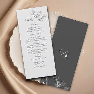 Elégant Floral Smoke gris menu Mariage