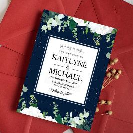 Elegant Floral Square Botanical Navy Wedding  Kaart
