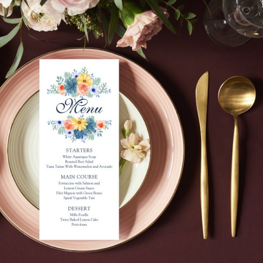 Elegant Floral Succulent Macaron Wedding Menu