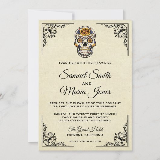 Elegant Floral Sugar Skull Weddenschap Kaart (Voorkant)