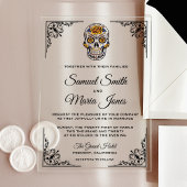 Elegant Floral Sugar Skull Wedding Acryl Uitnodigingen