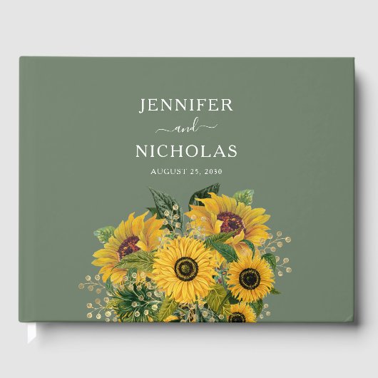 Elegant Floral Sunflower Green Wedding Gastenboek (Voorkant)