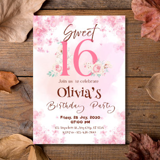 Élégant Floral Sweet 16e anniversaire Invitation