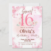 Élégant Floral Sweet 16e anniversaire Invitation (Devant)