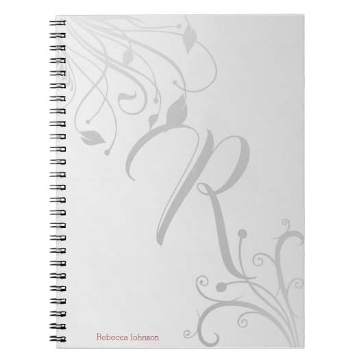 Elegant Floral Swirl Pattern Monogram Naam Notitieboek (Voorkant)