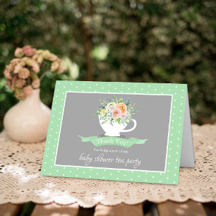 Elegant Floral Teacup Baby shower Tea Party Bedankkaart