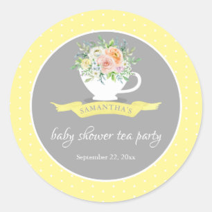 Elegant Floral Teacup Baby shower Tea Party Ronde Sticker