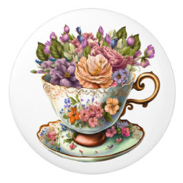 Elegant Floral Teacup Keramische Knop