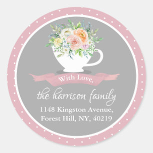 Elegant Floral Teacup Return Address Ronde Sticker