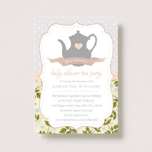Elegant Floral Teapot Baby shower Tea Party Kaart