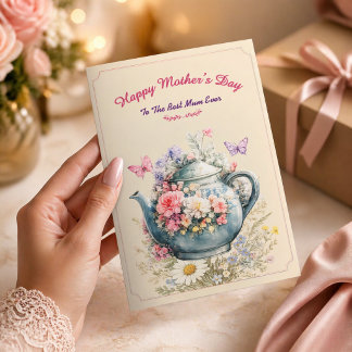 Elegant Floral Teapot Mother’s Day Card  Kaart