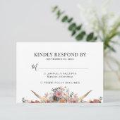 Elegant Floral Terracotta Skull Wedding RSVP Kaartje (Staand voorkant)