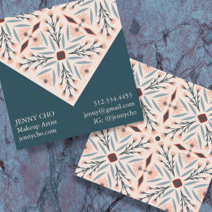 Elegant Floral Tiles Geometric Roze Blue Vierkante Visitekaartje