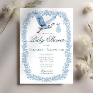 Elegant Floral Toile Lijst Blue Stork Baby shower Kaart