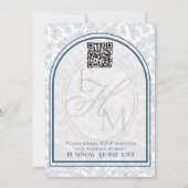 Elegant Floral Toile Script Monogram Blue Wedding Kaart (Achterkant)