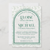 Elegant Floral Toile Script Monogram Green Wedding Kaart (Voorkant)