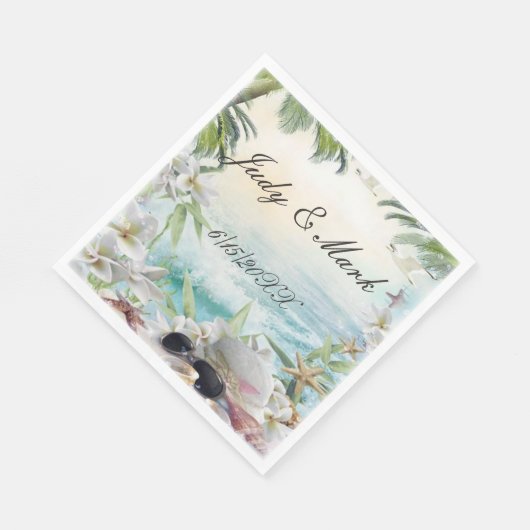 Elegant Floral Tropical Beach Wedding Paper Napkin Servet (Hoek)