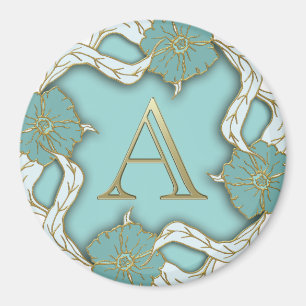 Elegant Floral Turquoise gold monogram A Magneet