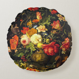 Elegant  Floral Vase Roos Art Rond Kussen