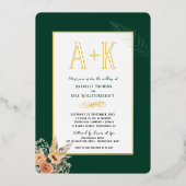 Élégant floral vert foncé 5" x 7" Foil Invitation (Recto)