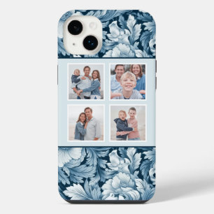 Élégant floral vintage bleu 4-photos