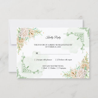 Elegant Floral Vintage Wedding RSVP Card Kaart