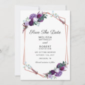 Élégant floral violet géométrique Save the Date (Devant)