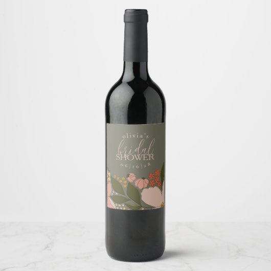 Elegant Floral Vrijgezellenfeest Gift Label Wijn Etiket (Voorkant)
