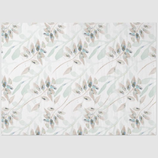 Elegant Floral Waterverf Blauwgroen Tan Tissue Pap Tissuepapier (Voorkant)