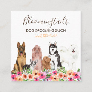 Elegant Floral Waterverf Dogs Grooming Service Vierkante Visitekaartje