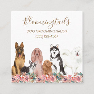 Elegant Floral Waterverf Dogs Grooming Service Vierkante Visitekaartje