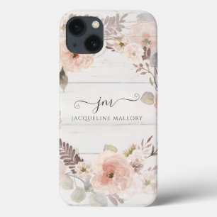 Elegant Floral Waterverf Foliage Rustige Monogram iPhone 13 Hoesje