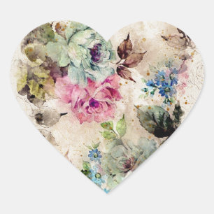 Elegant Floral Waterverf Gold Romantic Hart Sticker
