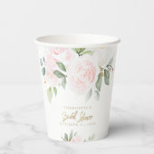 Elegant Floral Waterverf Goud Vrijgezellenfeest Papieren Bekers (Achterkant)