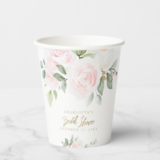 Elegant Floral Waterverf Goud Vrijgezellenfeest Papieren Bekers (Voorkant)