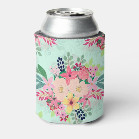 Elegant Floral Waterverf Paint Mint Girly Design Blikjeskoeler (Blikje Achterkant)