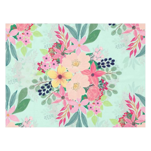 Elegant Floral Waterverf Paint Mint Girly Design Tafelkleed (Voorkant (Horizontaal))