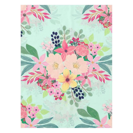 Elegant Floral Waterverf Paint Mint Girly Design Tafelkleed (Voorkant)