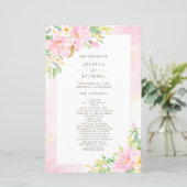 Elegant Floral Waterverf Pink Wedding Programme (Staand voorkant)