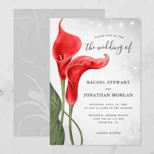 Elegant Floral Waterverf Red Calla Lily Wedding Kaart