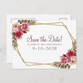 Elegant Floral Waterverf Save the Date Wedding Aankondigingskaart (Voorkant / Achterkant)