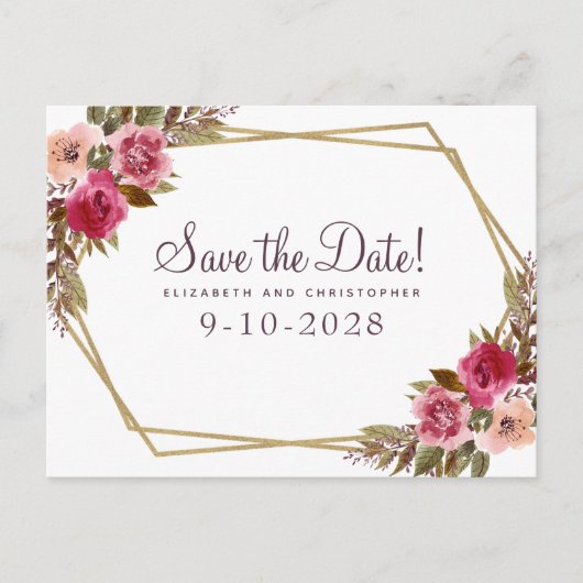 Elegant Floral Waterverf Save the Date Wedding Aankondigingskaart (Voorkant)