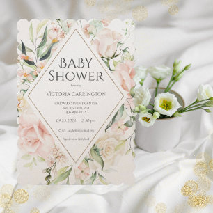 Elegant Floral Waterverf Scalloped Shimmer Baby Kaart