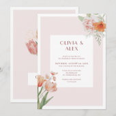Elegant Floral Waterverf Wedding Invitation Kaart (Voorkant / Achterkant)