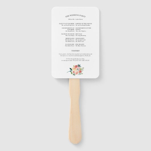 Elegant Floral Waterverf Wedding Programme Handwaaier (Achterkant)
