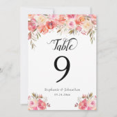 Elegant Floral Waterverf Wedding Table Number (Voorkant)