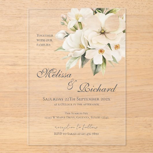 Elegant Floral Wedding Acrylic Invitation (Recto)