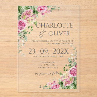 Elegant Floral Wedding Acrylic Invitation Acryl Uitnodigingen